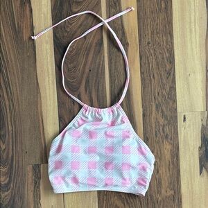 Pink and White Checkered Women’s Bikini top